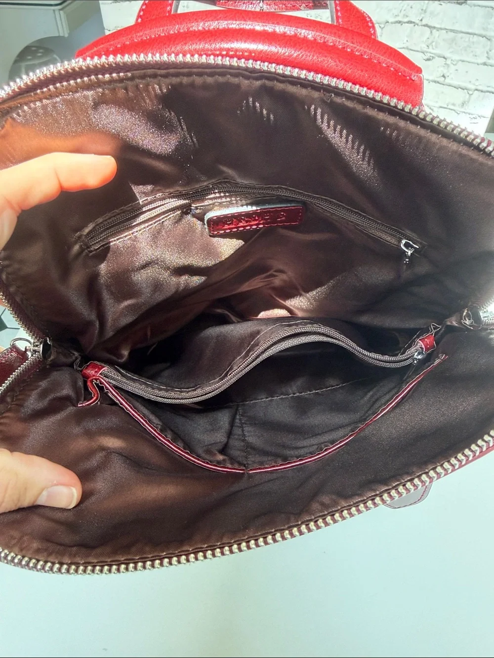 Red Leather Backpack with Front Zip Pocket